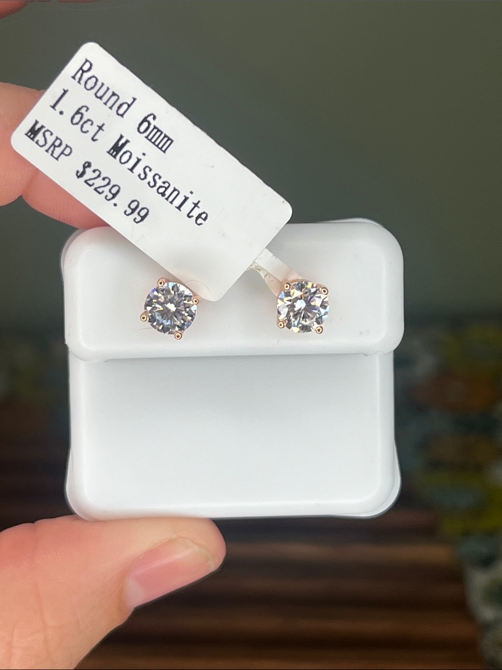 Classic Round Moissanite Stud Earrings Rose Gold over Sterling Silver